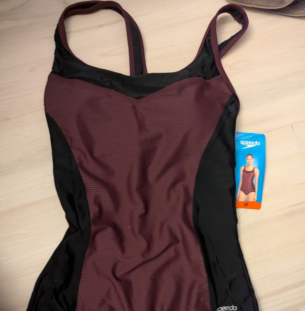 Speedo Women's Maroon and Black One Piece Swimsuit
